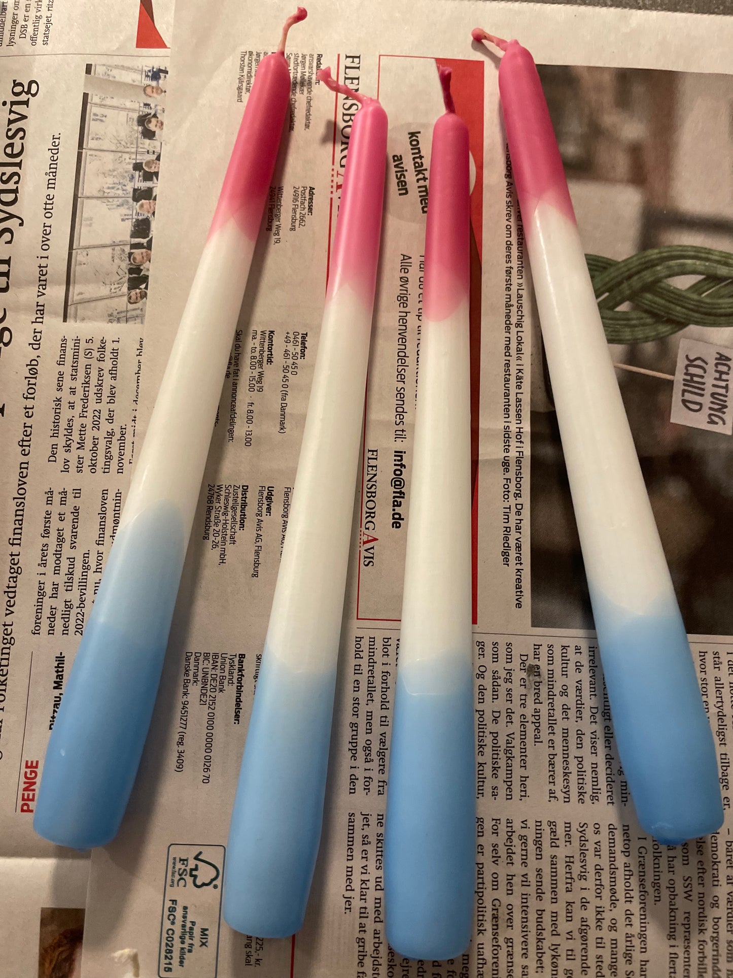 Doppelt gedippte Kerze Pink/Blau