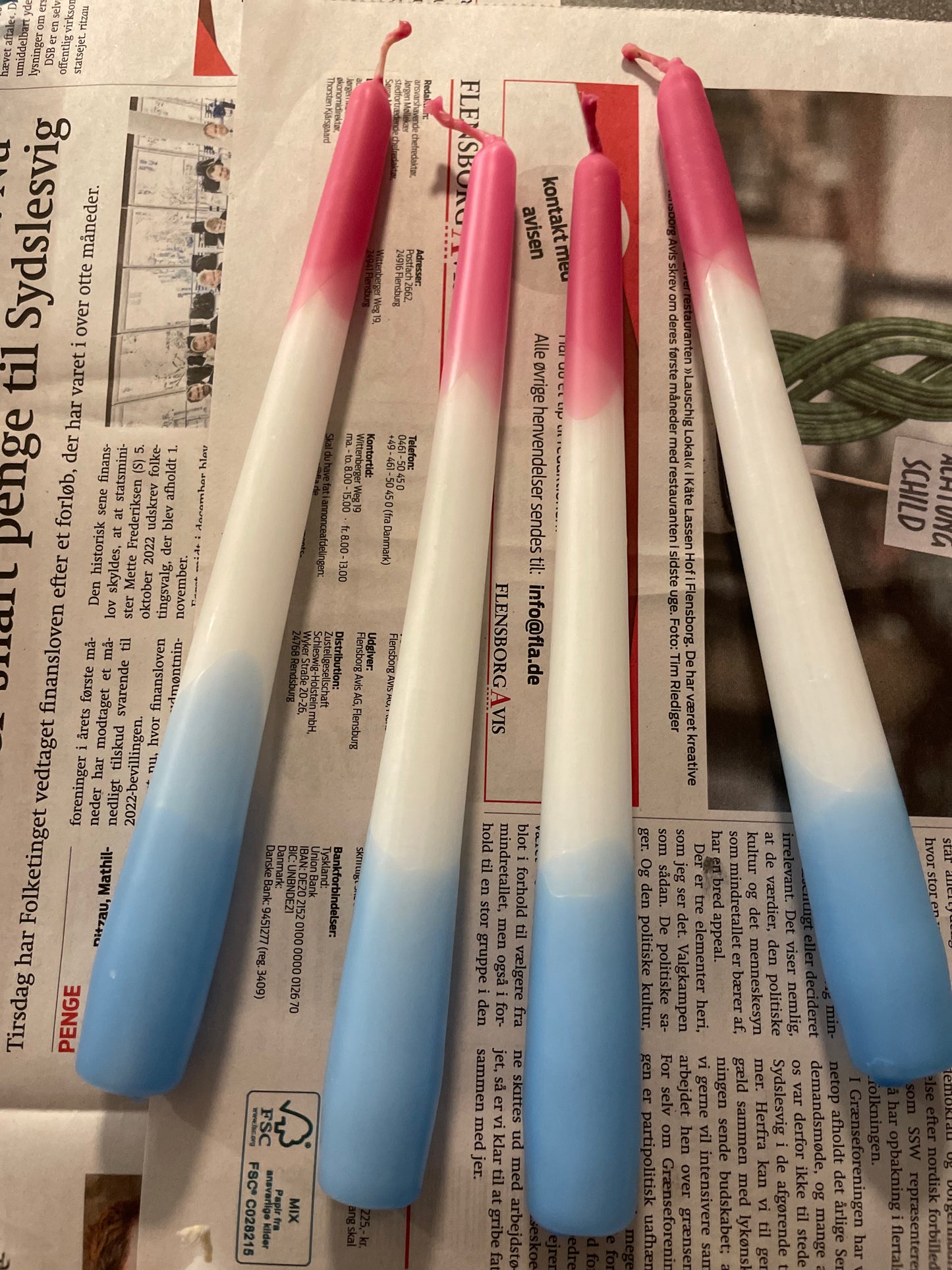 Doppelt gedippte Kerze Pink/Blau